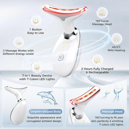7 Colors Face Neck Massager Facial Lifting Device Skin Tightening Anti Wrinkle Vibration Machine Daily Skin Care Beauty Tools